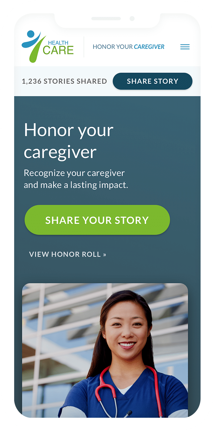 Mobile image of Honor Your Caregiver website